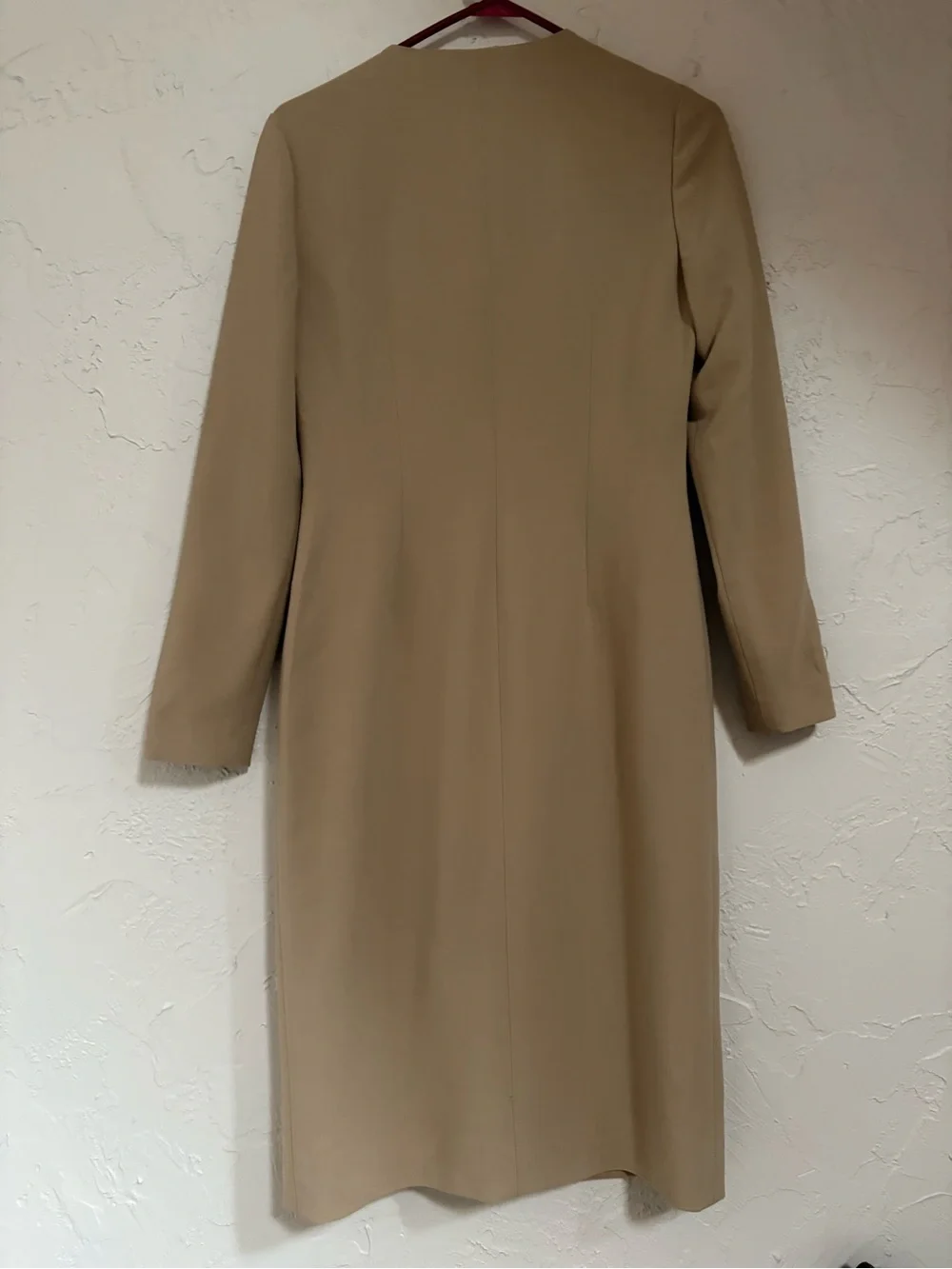 Ralph Lauren Purple Label Beige Midi Dress with Brown Trim Zipper + Buckle - Picture 5 of 6